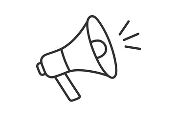 Vector thin line megaphone icon for news, advertising, and communication. Loudspeaker symbol for business presentations or protests. Announcement and alert sound concept.