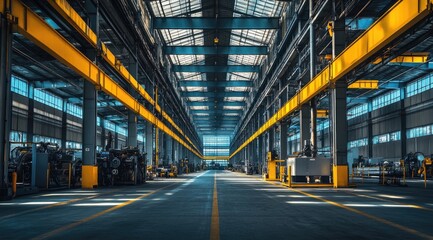 Obraz premium Industrial factory interior, spacious and modern