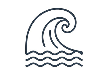 Tsunami wave icon, linear style vector illustration with transparent background, ocean wave symbol, natural disaster icon, sea water curl, coastal hazard design