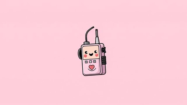 Cartoon walkie talkie illustration on a soft pink background