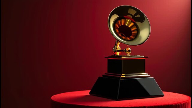 Grammy award trophy on red velvet background
