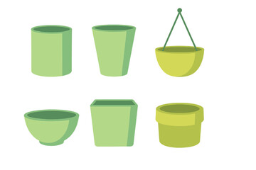 Various green plant pots and hanging planters for indoor and outdoor gardening