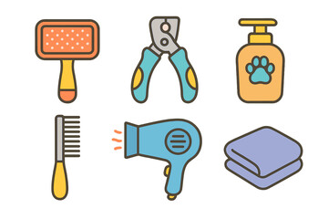 Obraz premium Set of essential pet grooming tools and supplies for animal care and hygiene routine