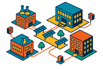 Sustainable urban energy network connecting various buildings with renewable solar power