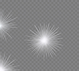 Fototapeta premium Sparkling star with bright, shining rays, its half and quarter, isolated on a transparent background. Vector illustration of a star, sun, and flare.