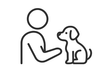 Person with small dog icon. Vector thin line illustration for pet concepts. Pet training, adoption, helping abandoned animals, feeding, veterinary, love and care.