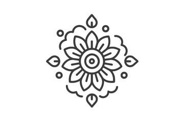 Rangoli line art vector. Indian floral pattern for decoration on Hindu festivals like Diwali, Tihar, Onam, and Pongal. Minimal mandala icon. Traditional Kolam design.