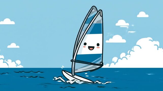 Cartoon windsurfer on the sea vector illustration for various uses