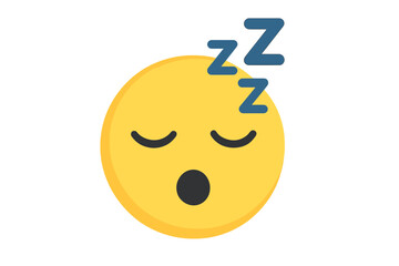 Fototapeta premium Sleeping face emoji. Sleepy emoticon with zzz symbol. Cute cartoon character icon for bedtime or tired mood. Concept for relax, nap, and rest. Drowsy smiley illustration.