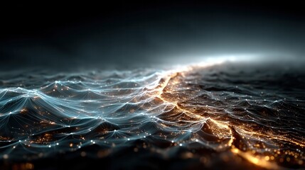 Abstract Ocean's Data Flow: An artistic representation of the ocean as a vibrant flow of digital data, suggesting the interconnectedness of information in the digital age.