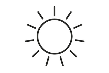 Sun line icon. Simple weather outline symbol. Sunshine and light pictogram. Summer warmth and heat concept. Solar energy vector illustration for web design or app logo.