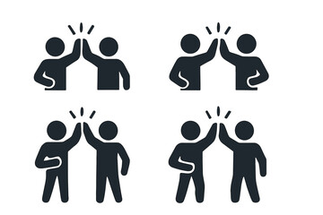 Obraz premium High five icon set. Teamwork success and partnership concept. Colleagues celebrating a deal. Friends greeting. Agreement or achievement symbol. Flat vector glyph illustration.