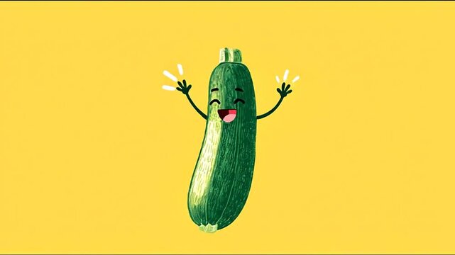 Animated zucchini character on yellow background for creative content