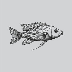 Vintage Arowana Fish Sketch