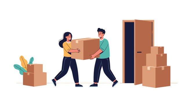 A couple carrying a large box during their move.