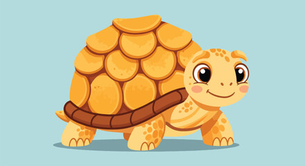 Cartoon illustration of a cute tortoise with a textured shell, ideal for children’s books, educational materials, animal-themed designs, and playful creative projects