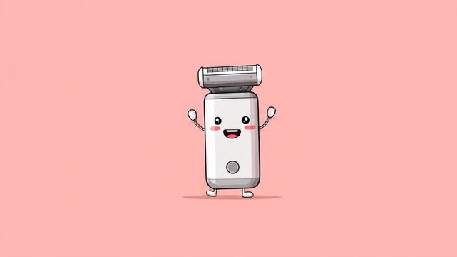 Cartoon electric razor character on pink background isolated