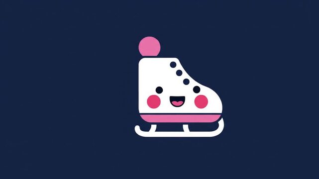 Animated ice skate with smiling face icon on dark background