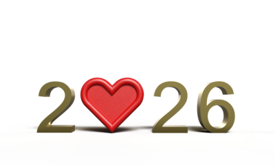 2026 golden yellow orange color love heart red pink orange color object 14 fourteen day february month happy valentine day romantic holiday gift object beautiful celebration romantic number 2026 love 