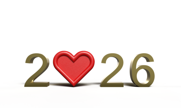 2026 golden yellow orange color love heart red pink orange color object 14 fourteen day february month happy valentine day romantic holiday gift object beautiful celebration romantic number 2026 love 