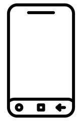 Outline icon of a modern smartphone or cellphone. Minimalist line drawing of a mobile device screen. Simple line art of a smartphone with buttons.
