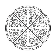 Whole Pizza Vector Outline Graphic