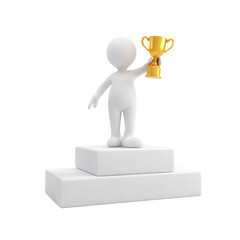 Figure on Podium Holding Trophy on White Transparent BG