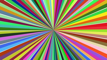 Abstract burst of multicolored stripes radiates from a central point
