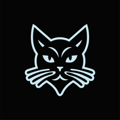 Minimalist Cat Face Silhouette with Bold Outline. Simple and modern cat face illustration in black and light outline. Perfect for logos, icons, tattoos, pets, or minimalist graphic design.

