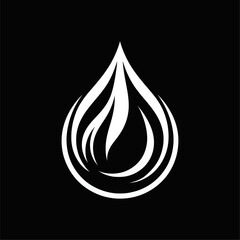 Abstract Flame and Water Drop Symbol in Black and White. Minimalist black and white illustration of a droplet combined with flame design. Perfect for logos, energy, nature, fire and water concepts, 
