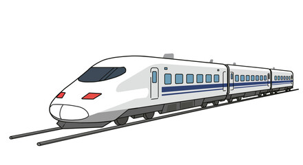Fototapeta premium Sleek White High-Speed Train with Blue Stripes on Tracks Illustration.