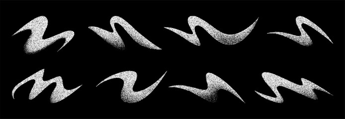 Abstract grain texture stipple noise vector elements on black background. Modern wave collection for graphic design.