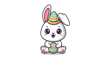 Adorable easter bunny illustration with festive hat and egg for springtime celebrations
