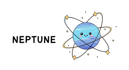 Cartoon illustration of the planet Neptune with cute facial features for educational resources