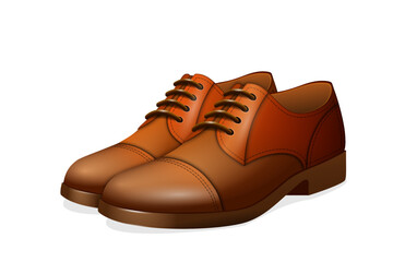 Brown leather shoes for men. Elegant dress footwear on white background.
