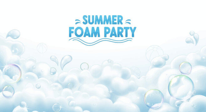 Festive summer celebration invitation with vibrant foam and bubbles background
