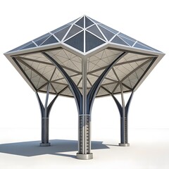 Fototapeta premium Modern geometric pavilion with intricate metalwork and glass roof