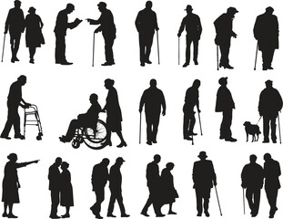 old people silhouettes design vector set 