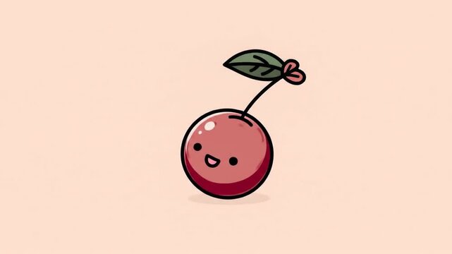 Animated cherry fruit with cute face and heart shape design