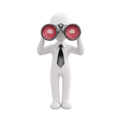Fototapeta premium Business figure with binoculars on transparent background