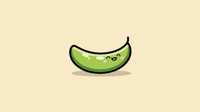 Cartoon green bean character with smiling face on neutral background
