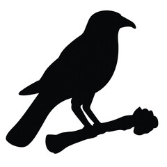 Cute cartoon hand drawn vector crow sitting on tree branch silhouette.