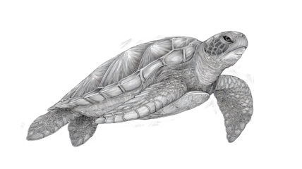 Abstract leatherback turtle with detailed shell pattern and marine wildlife illustration showing ocean nature beauty on white background