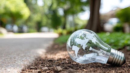 Innovative concept of eco-friendly lighting featuring a light bulb with a small tree inside, symbolizing sustainability and environmental awareness