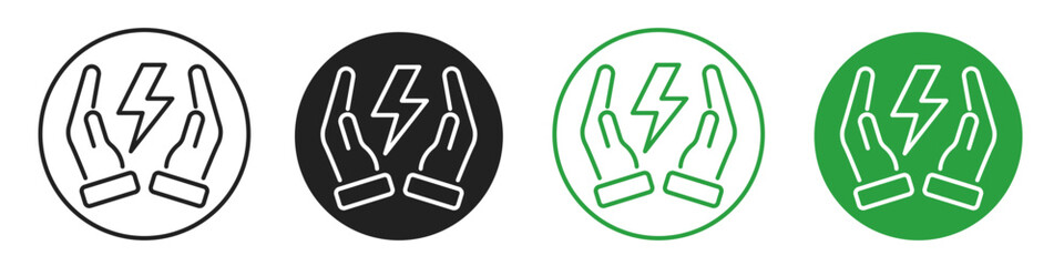 hand hold lightning line icon set