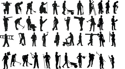 vector silhouettes of workers 