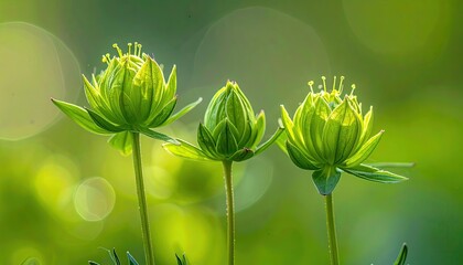 Green Flowers Bloom with Shallow Depth of Field and Bokeh