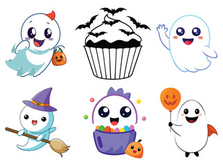 Sweet set of delicious birthday cake and cupcake desserts with cream and cherry decoration