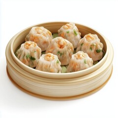 Dimsum oriental traditional steamer food, isolated white