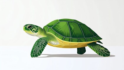Green Sea Turtle Pixel Art with Intricate Shell Design and White Background